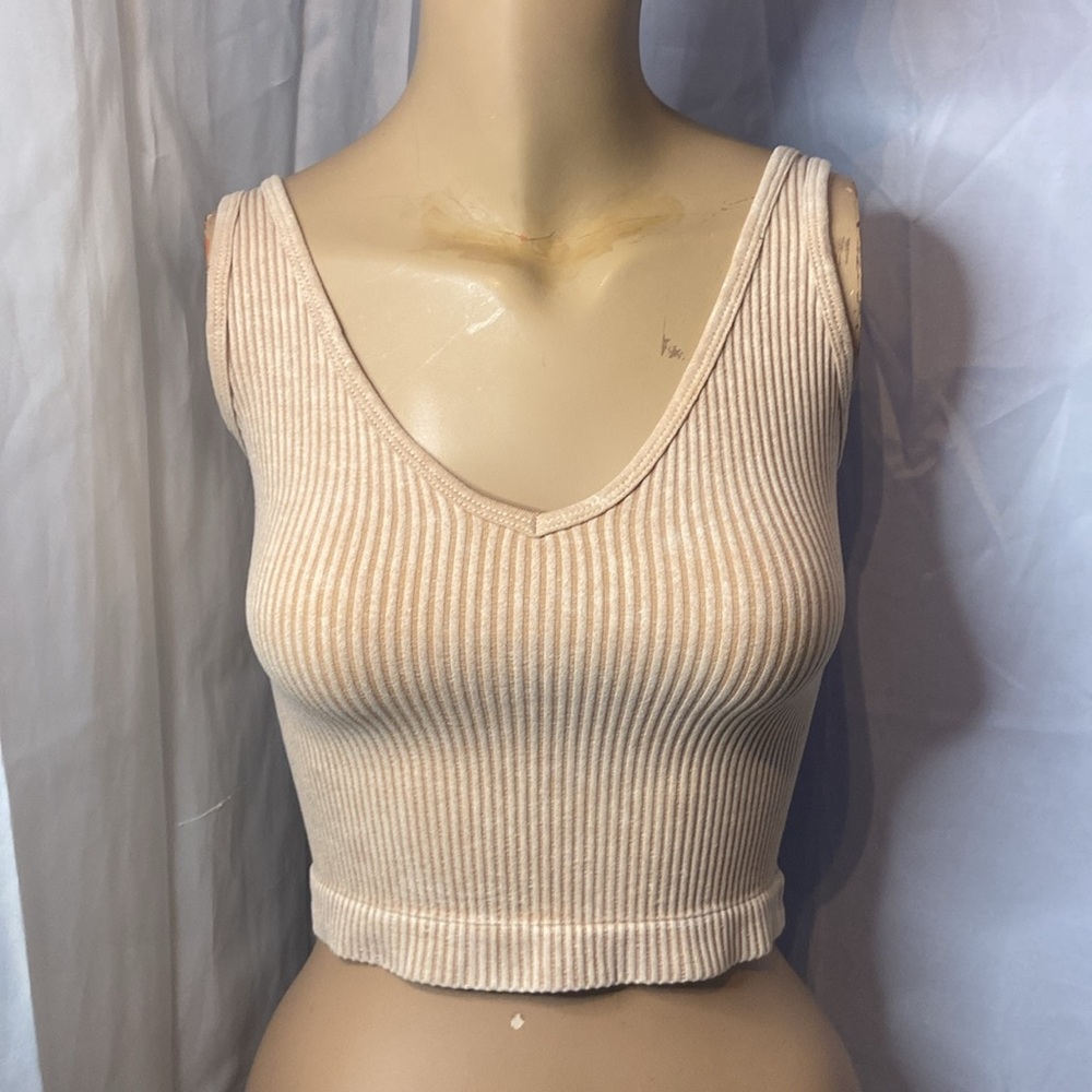 Aura Ribbed Beige Tank Top